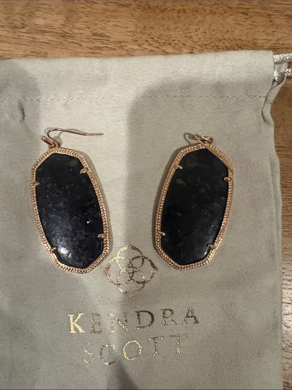 Kendra Scott Black Faceted Stone Drop Earrings in Rose Gold